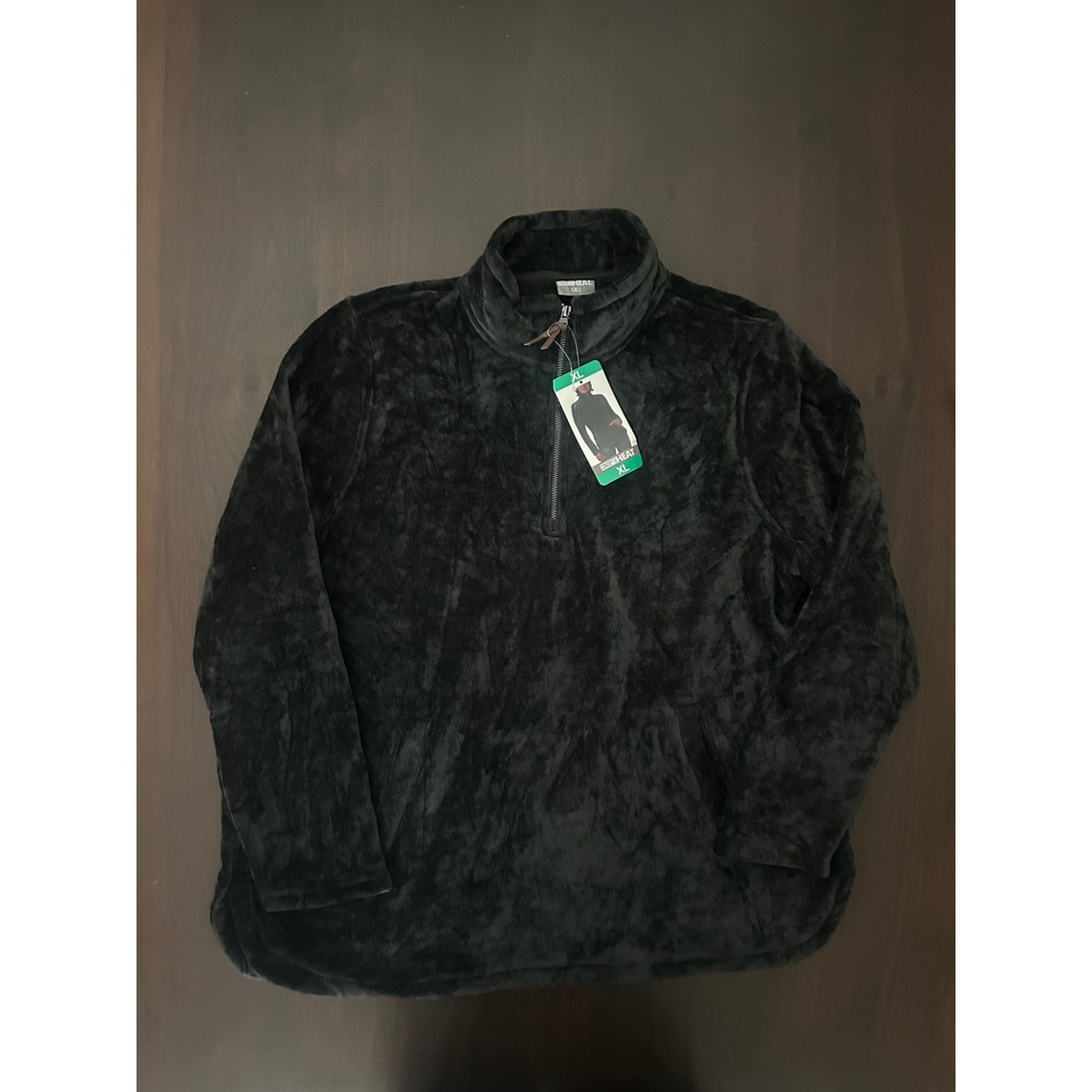 32 Degrees Heat Womens XL Black Plush Fleece Quarter Zip Pullover Sweater NWT
